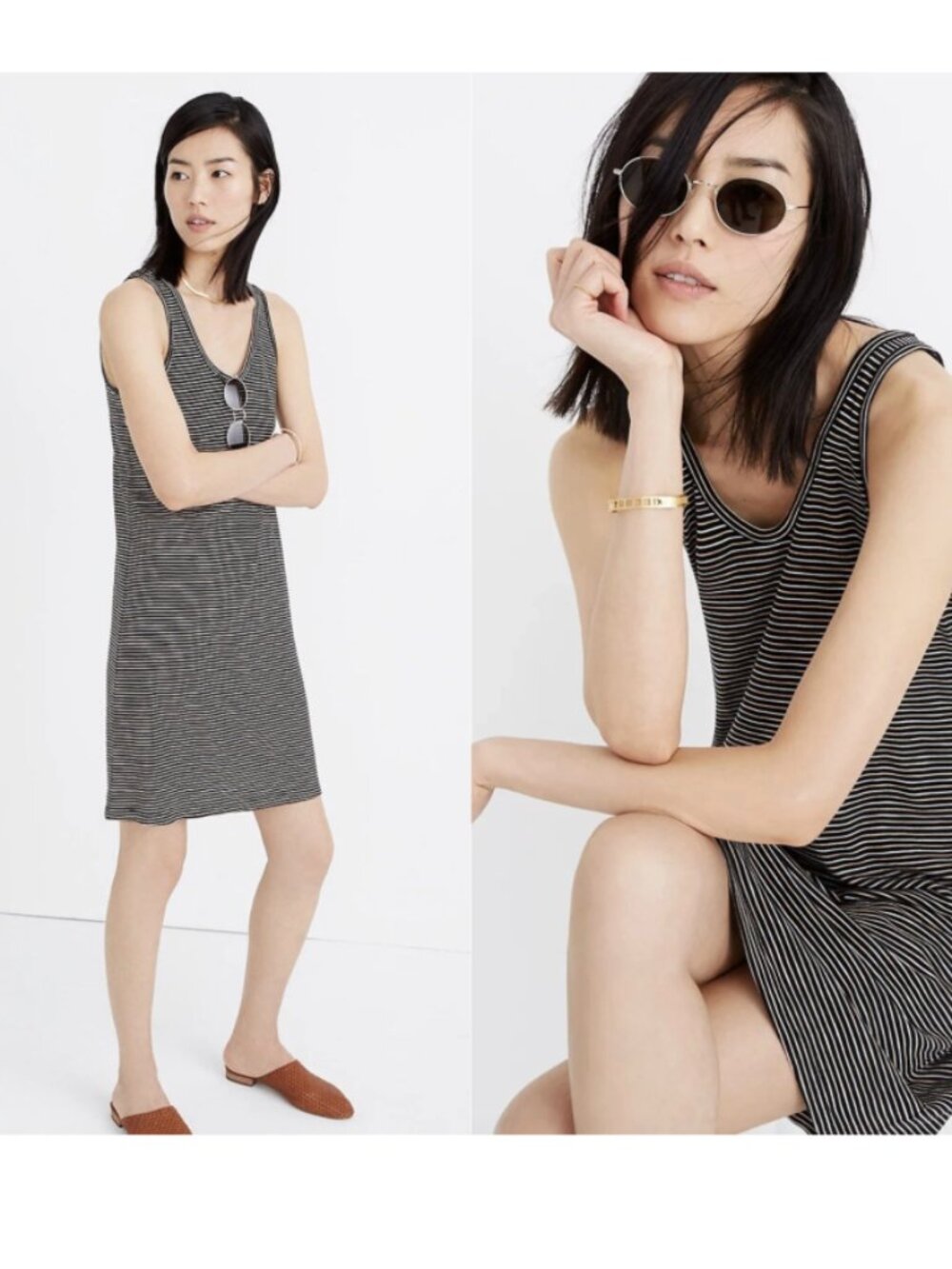 Madewell Womens Striped Scoopneck Knit Shift Midi Dress Black Size Small